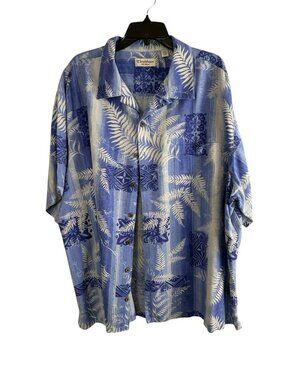 Caribbean Silk Blend Mens Shirt Size 3X Button Down Blue Hawaiian short Sleeve